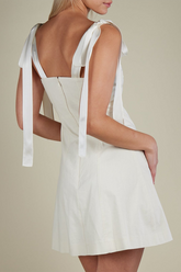 Sleeveless Tie Up Ruched A - Line Mini Dresses - White